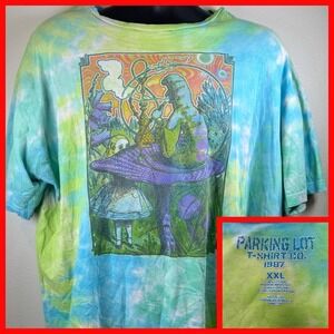 Liquid Blue Alice In Wonderland Shirt Small Blue Tie Dye Mega Print Short Sleeve